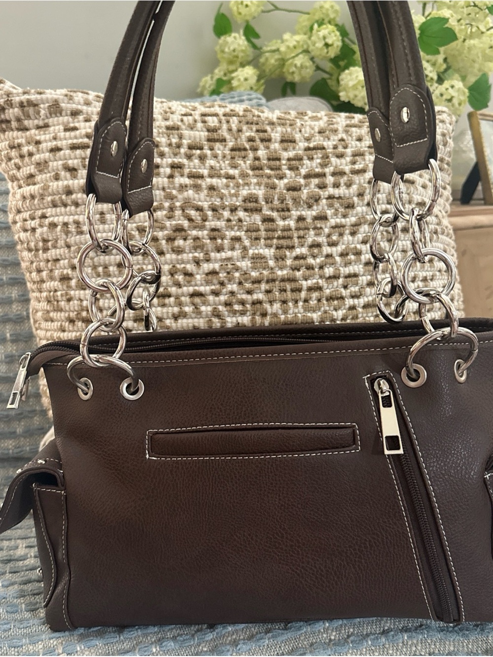 Women's Concealed Carry Purse - Western Cowhide Satchel Bag w/ Embossed Trim - Picture 2 of 8